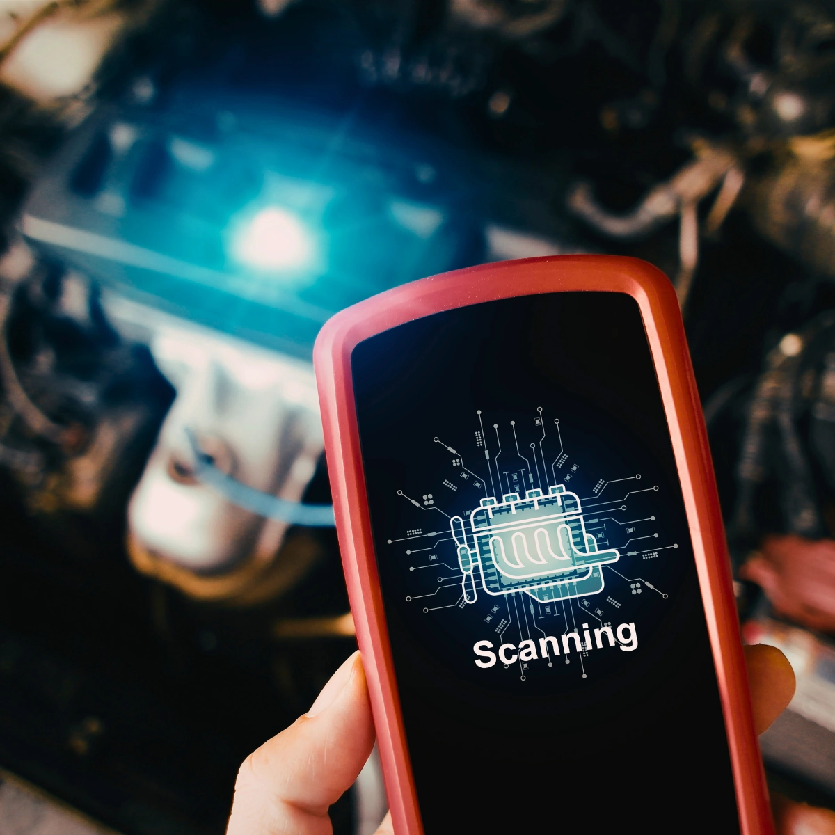 Auto repair shop performing engine diagnostics
